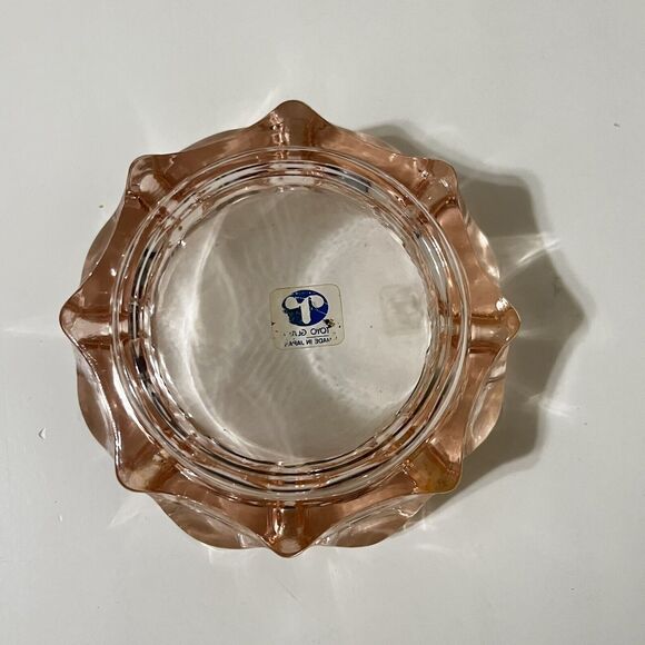 Vintage Toyo Glass Roller Ashtray Pink Round Scalloped Japan w/ Box - Picture 9 of 15